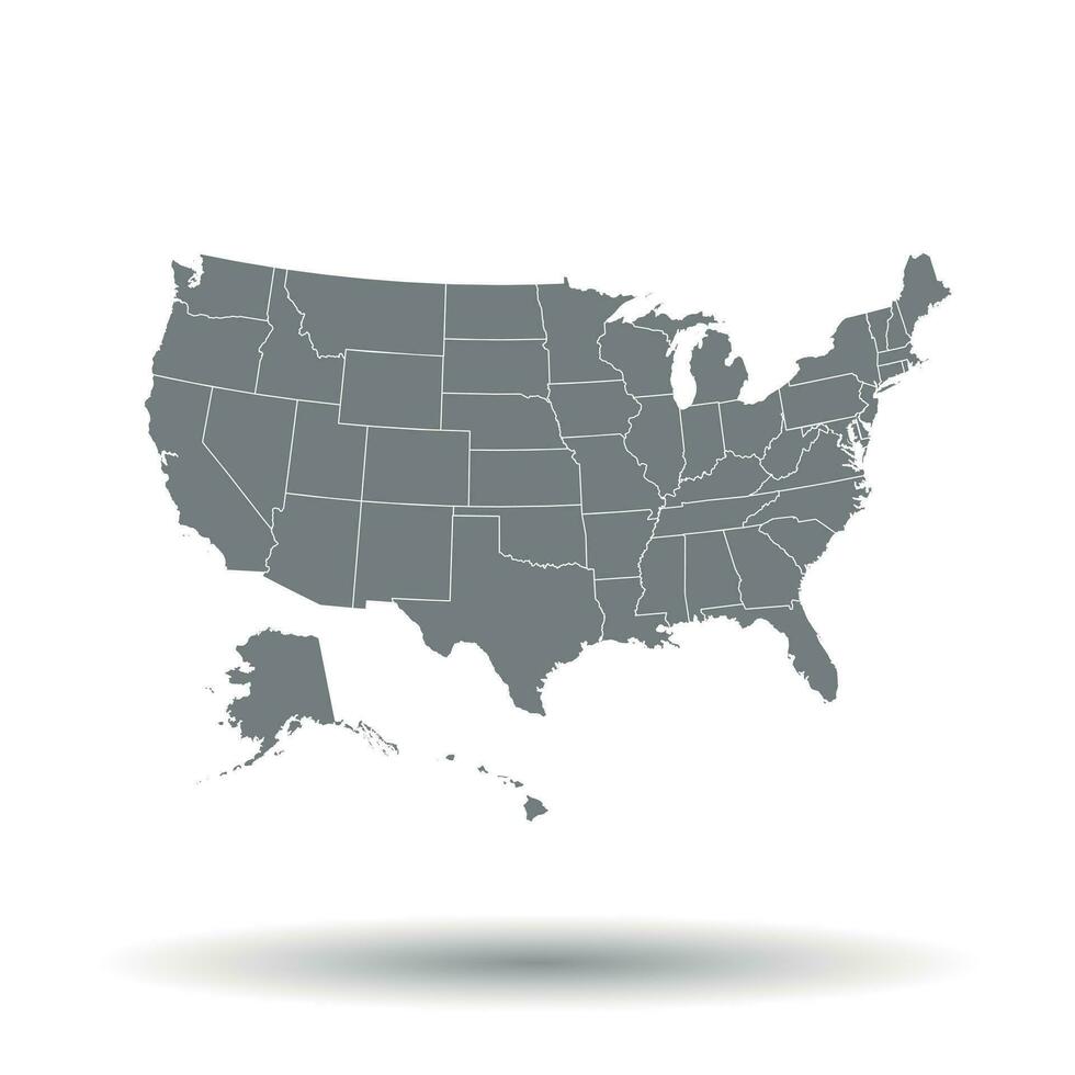 High detailed USA map with federal states. Vector illustration United states of America on isolated background.