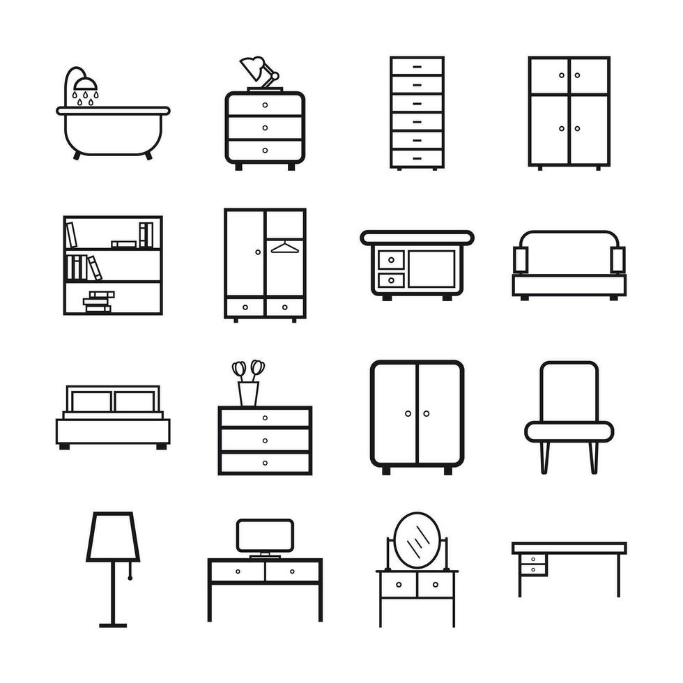 mueble íconos colocar. plano vector ilustración en blanco antecedentes. universal icono para web diseño.