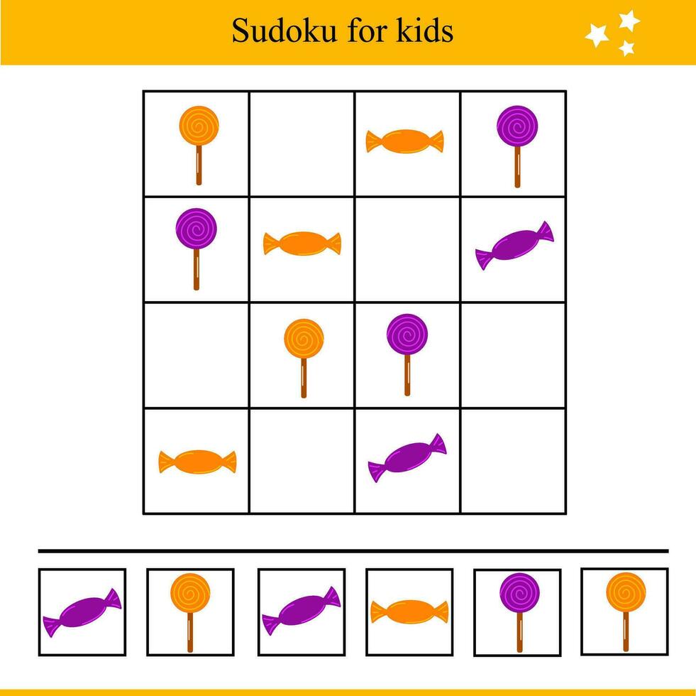 Sudoku For Kids with Sweets. Educational Game For Children. Vector Illustration