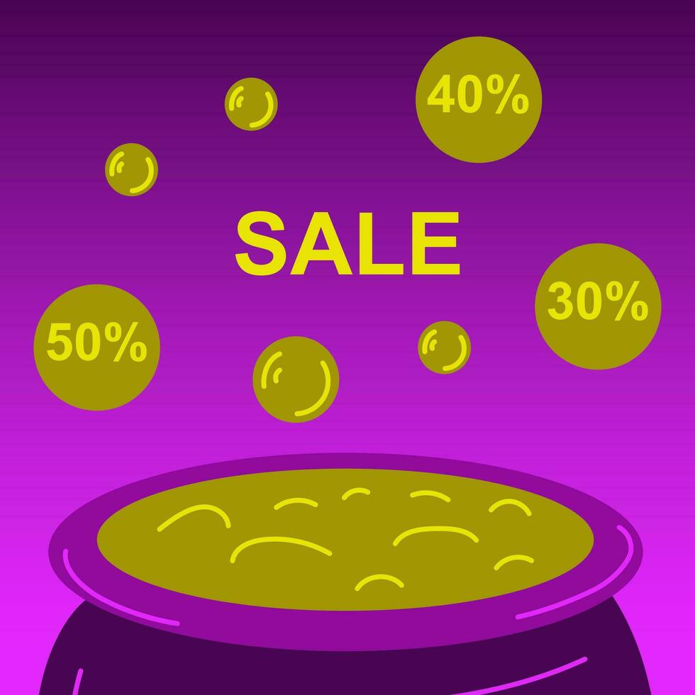 Halloween Discount Square Template with Witch Cauldron and Potion vector