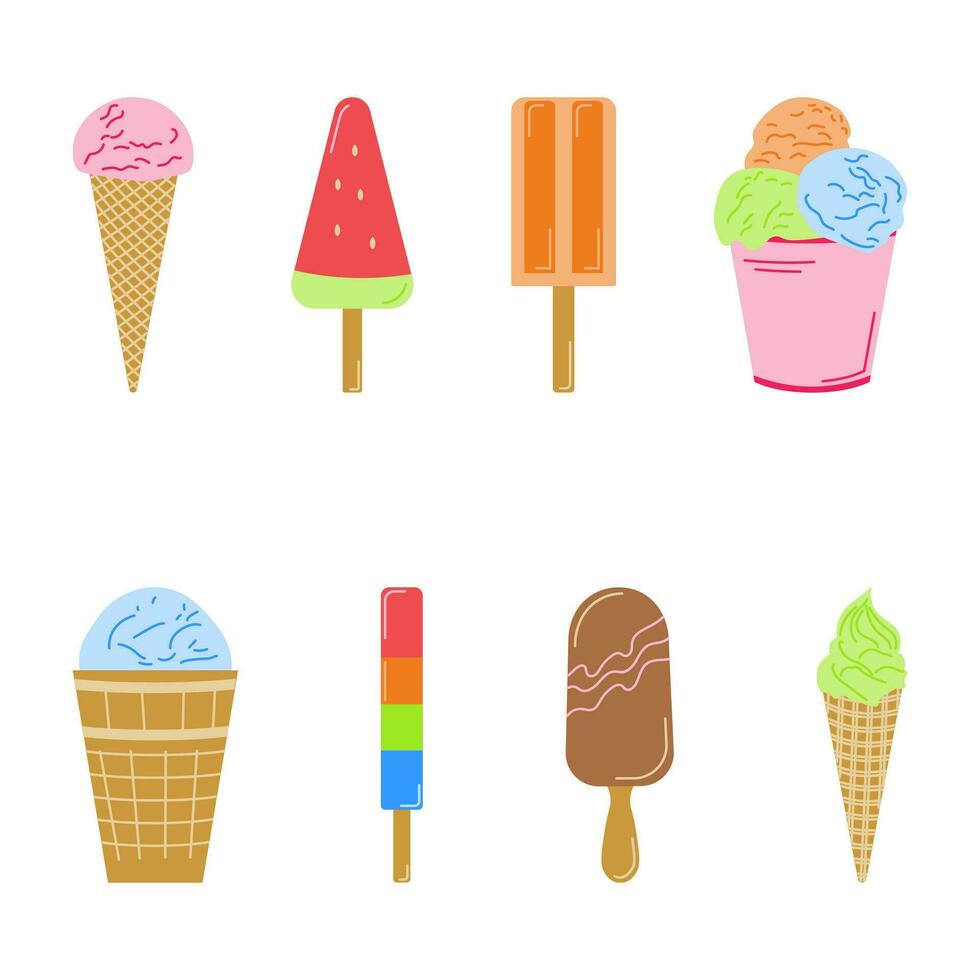 Colored Set of Different Types of Ice Cream 26123111 Vector Art at Vecteezy
