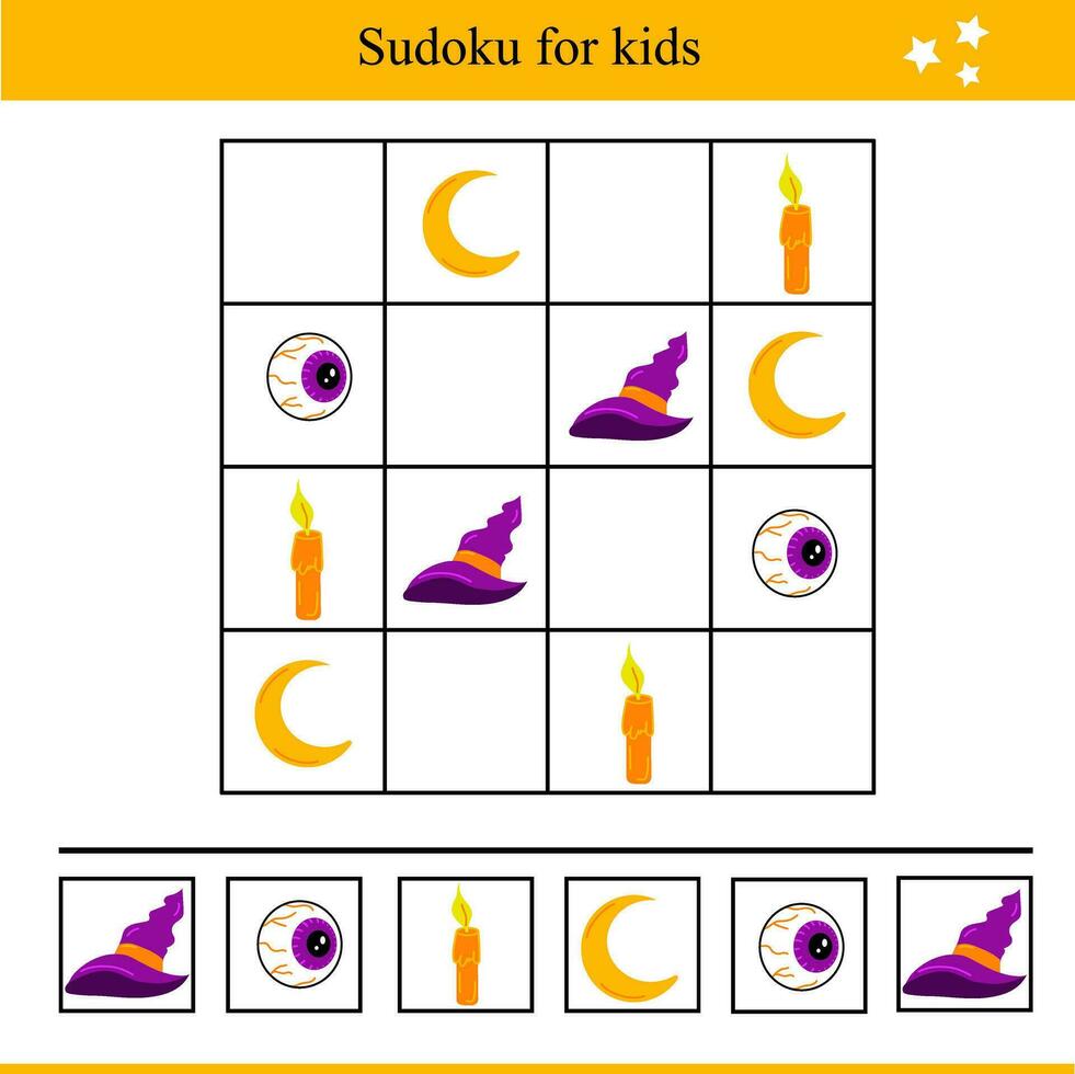 Sudoku For Kids with Halloween Elements. Educational Game For Children vector