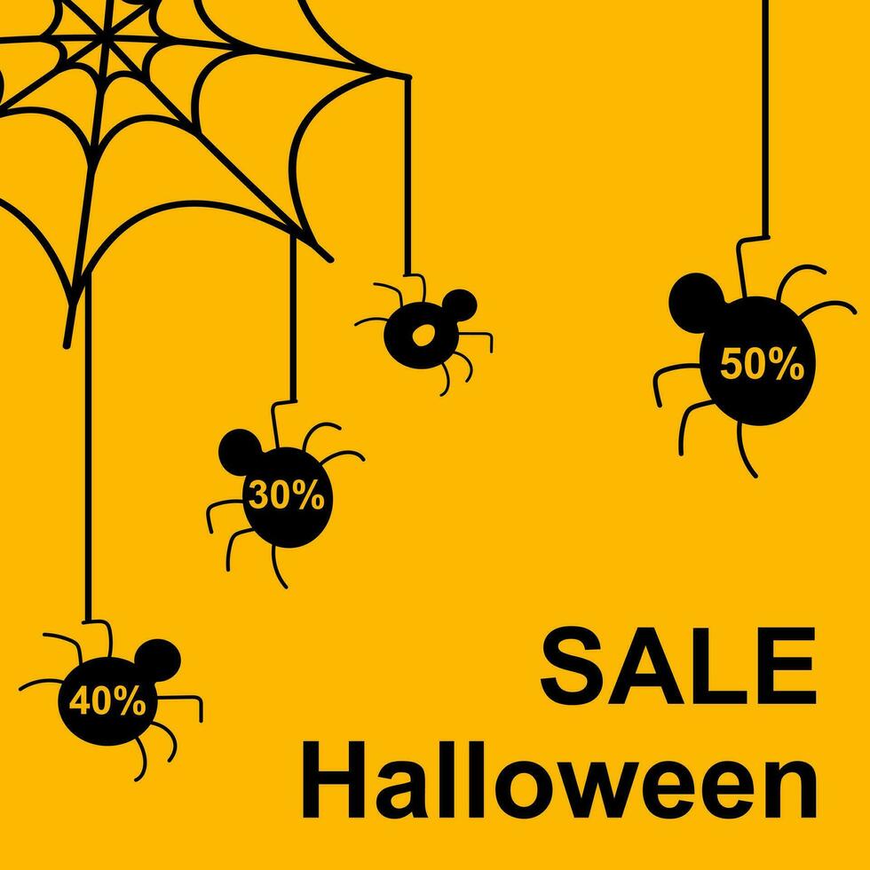 Halloween Discount Square Template with Cobwebs and Spiders vector