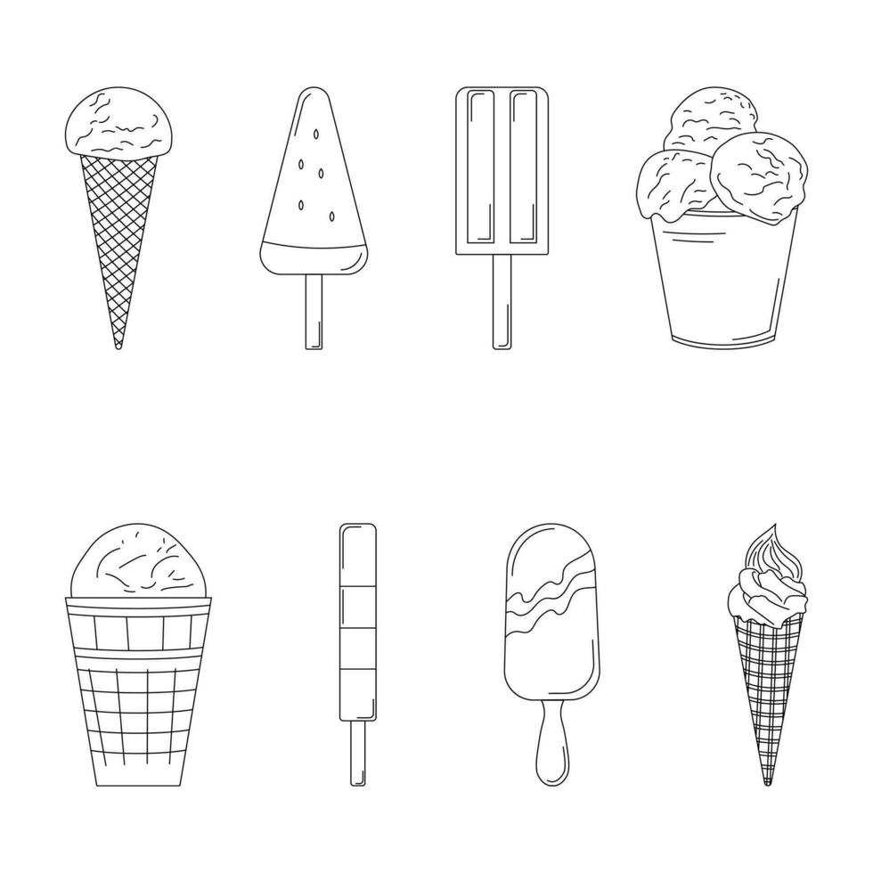 Set of Different Types of Ice Cream Outline vector