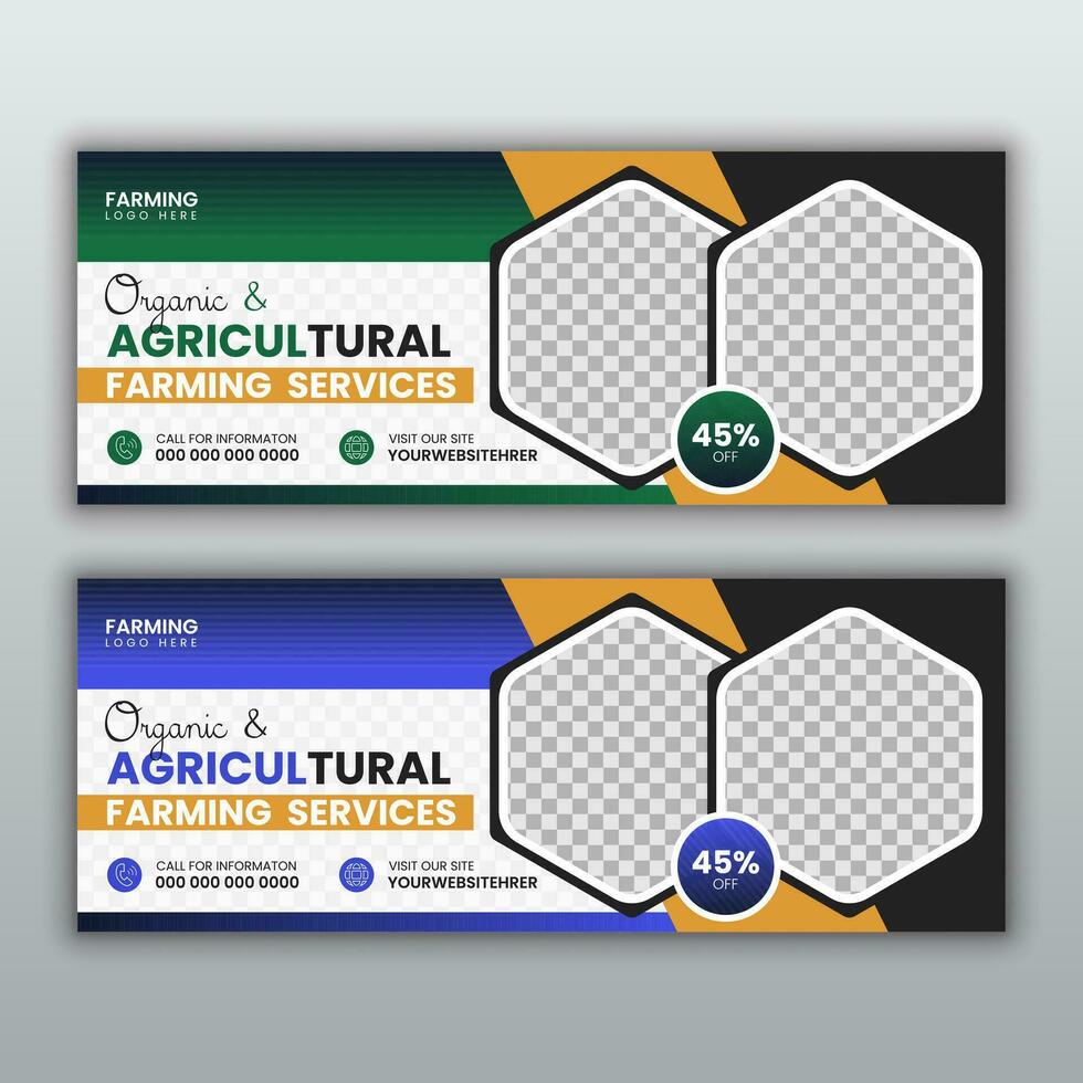 Lawn and garden farming service social media cover and web banner template vector set