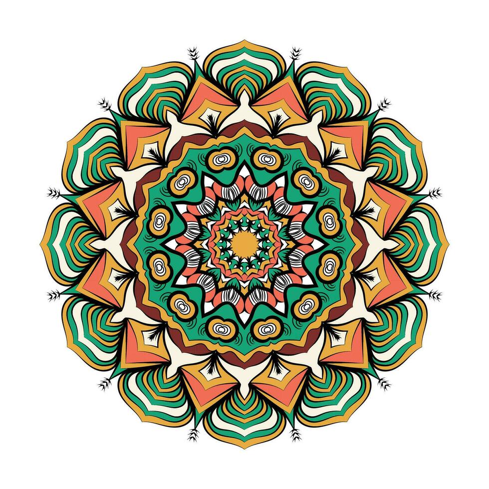 A drawing of a mandala vector with a colorful pattern.
