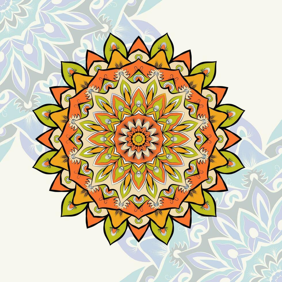 A colorful floral mandala poster with a flower on it. vector