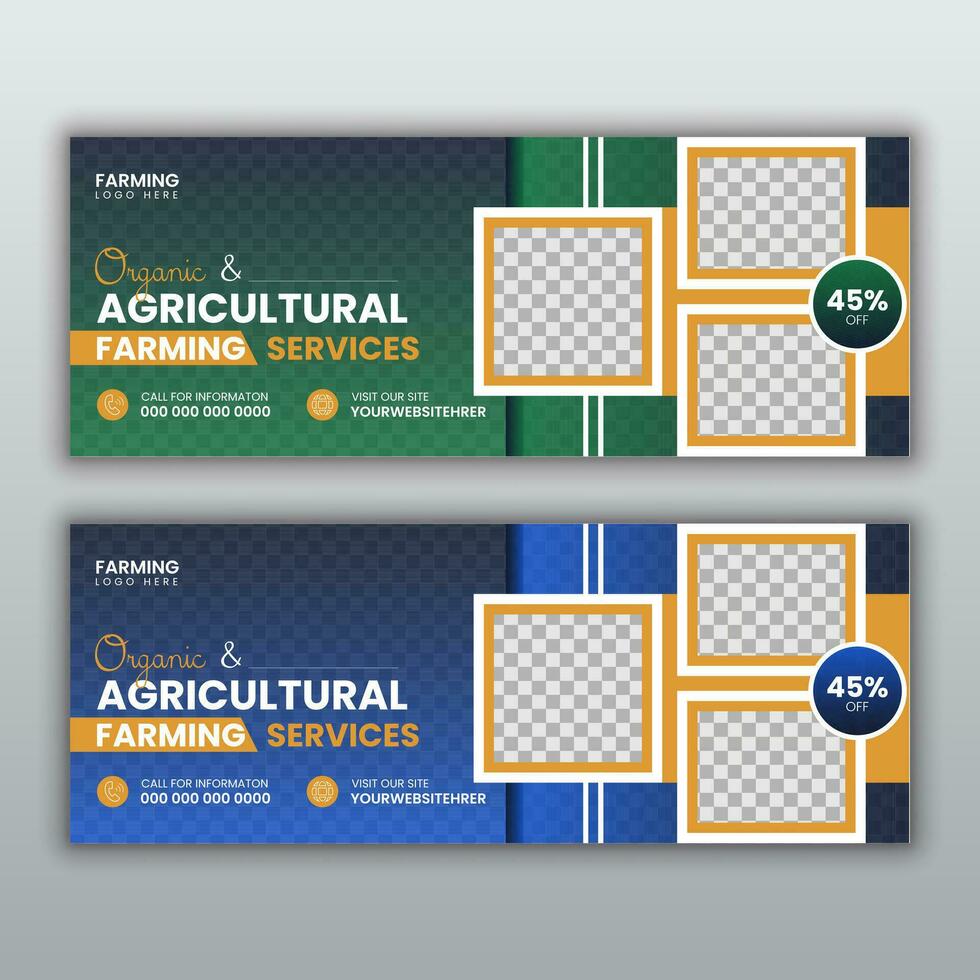 Lawn and garden farming service social media  cover and web banner template vector set