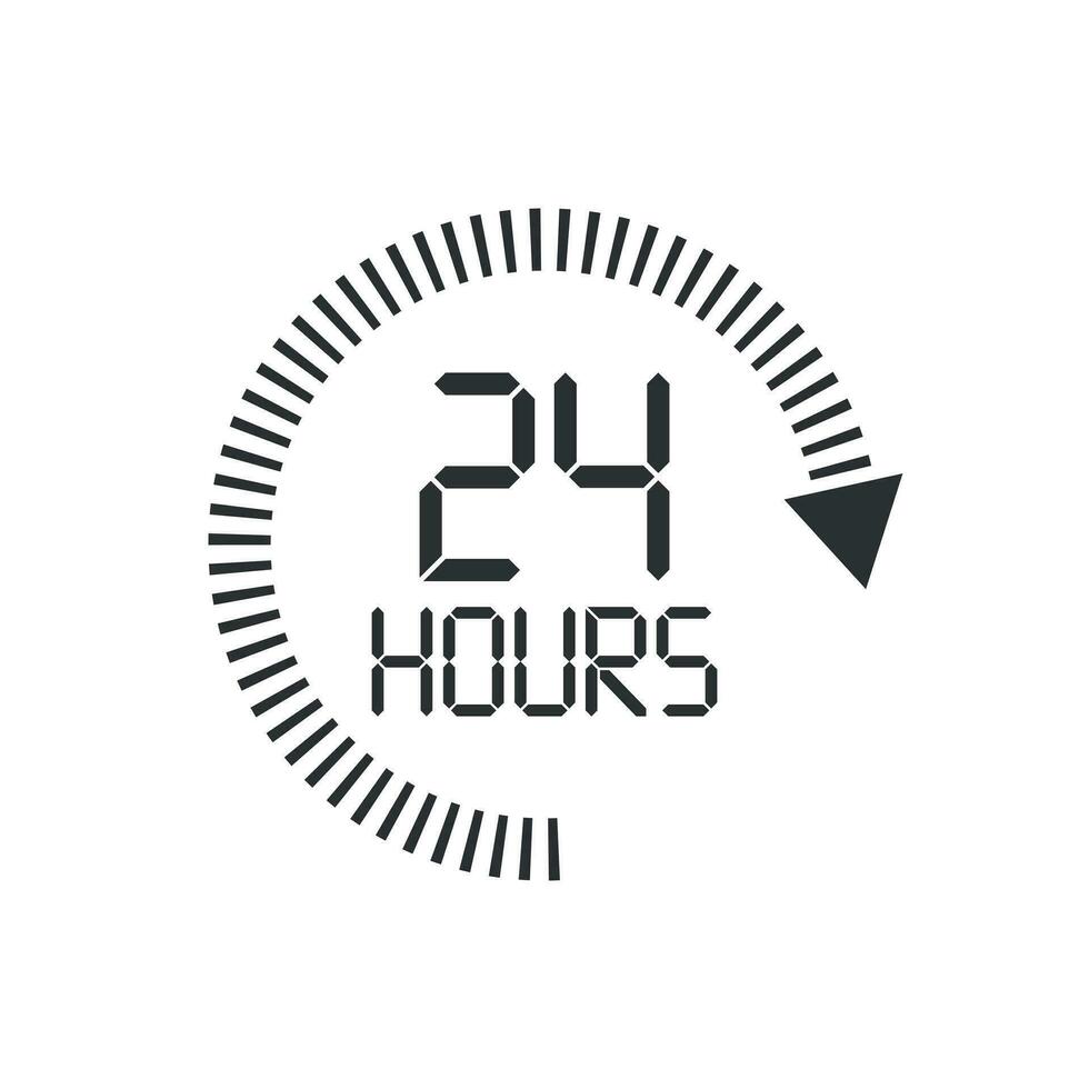 24 horas reloj firmar icono en plano estilo. veinte cuatro hora abierto vector ilustración en blanco aislado antecedentes. calendario negocio concepto.