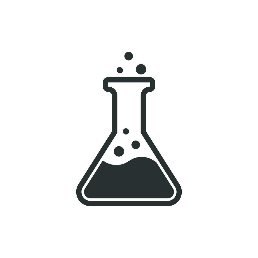 Chemistry beakers sign icon in flat style. Flask test tube vector illustration on white isolated background. Alchemy business concept.
