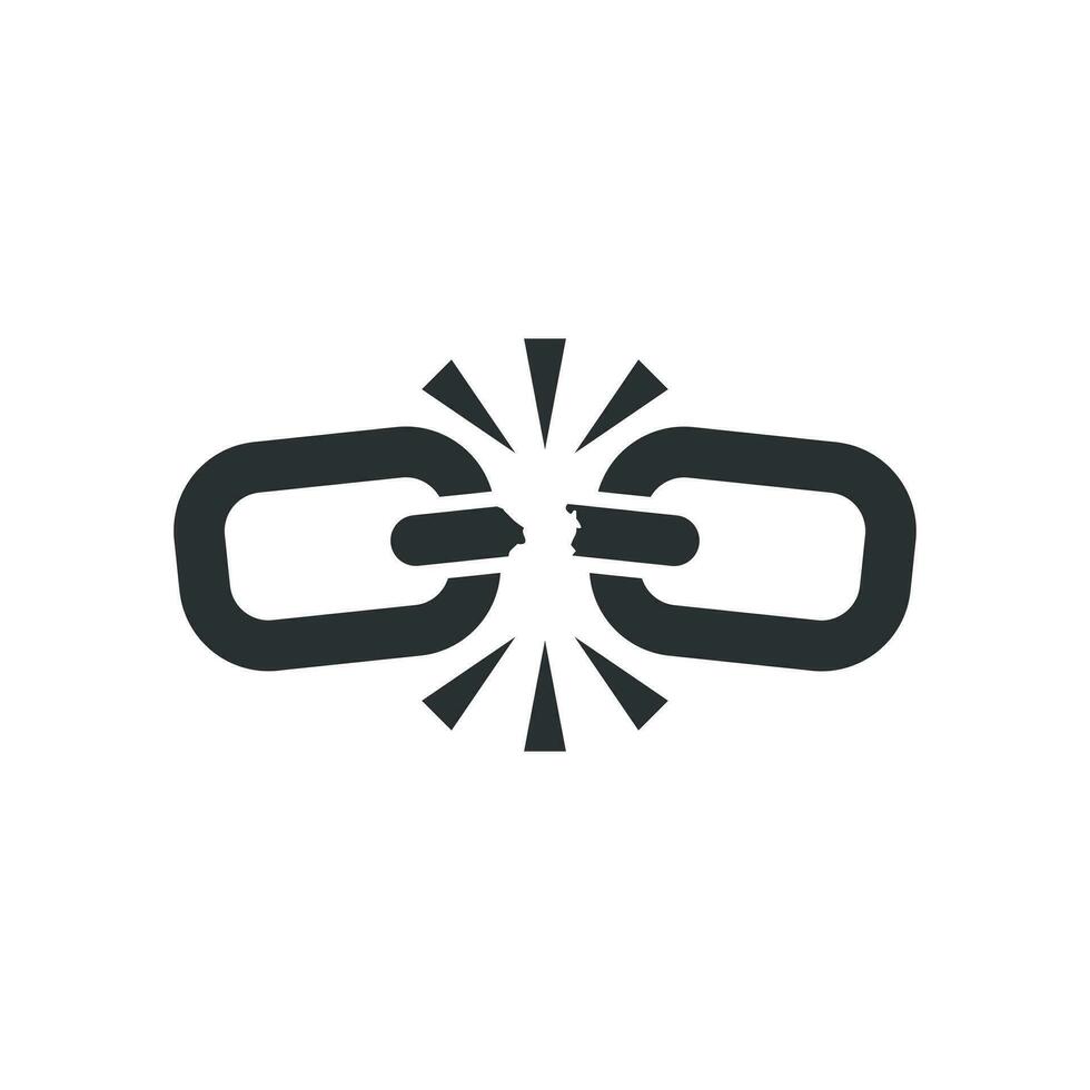 Broken chain sign icon in flat style. Disconnect link vector illustration on white isolated background. Detach business concept.