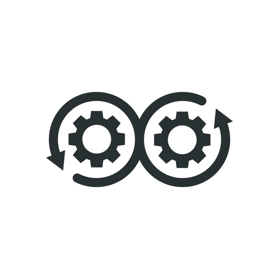 desarrollo icono en plano estilo. devops vector ilustración en blanco aislado antecedentes. diente con flecha negocio concepto.