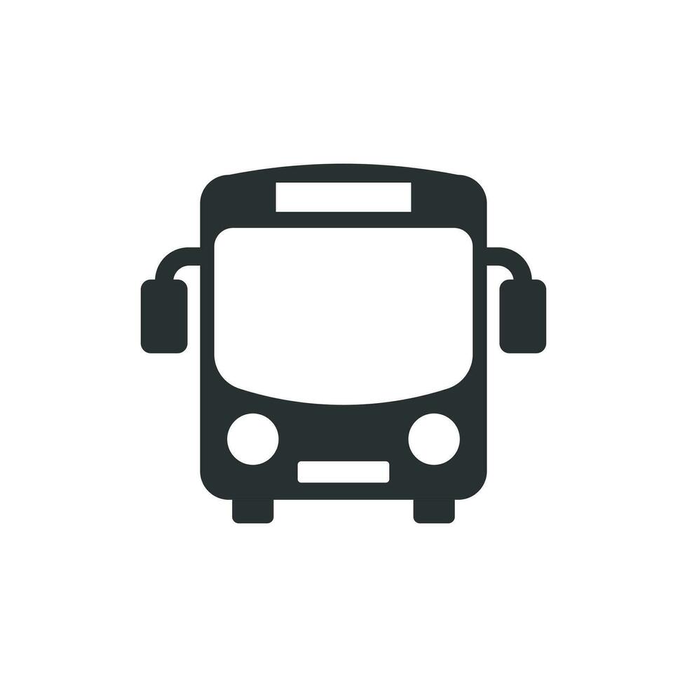 School bus icon in flat style. Autobus vector illustration on white isolated background. Coach transport business concept.