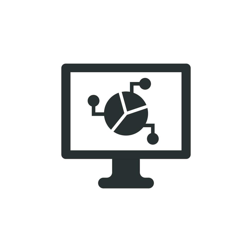 Analytic monitor icon in flat style. Diagram vector illustration on white isolated background. Statistic business concept.