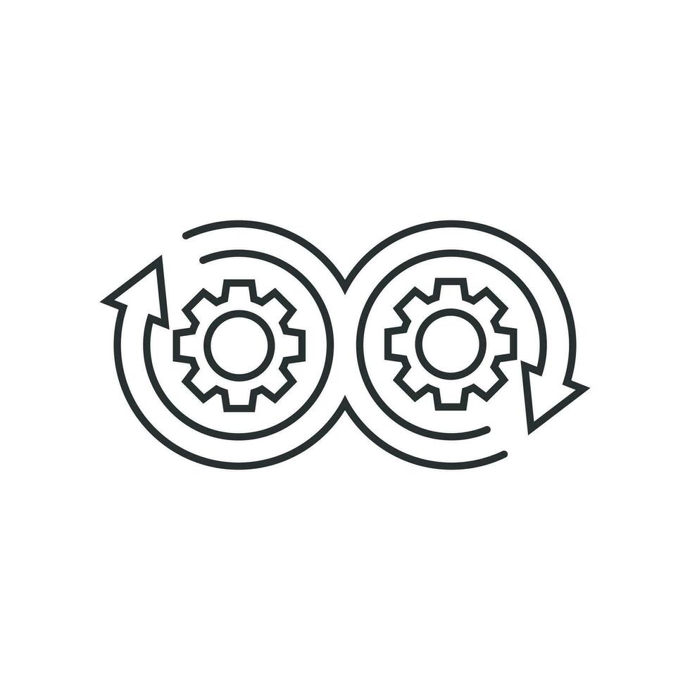 desarrollo icono en plano estilo. devops vector ilustración en blanco aislado antecedentes. diente con flecha negocio concepto.