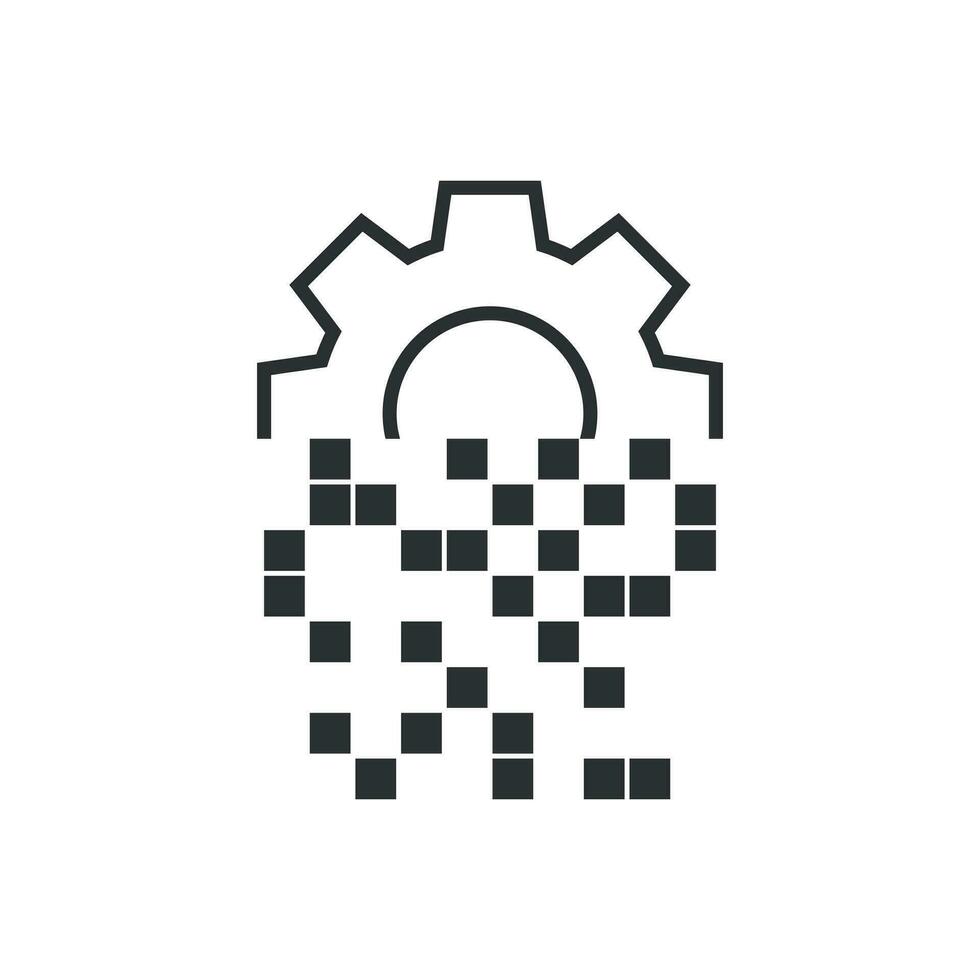 Digital gear icon in flat style. Cog vector illustration on white isolated background. Techno wheel business concept.