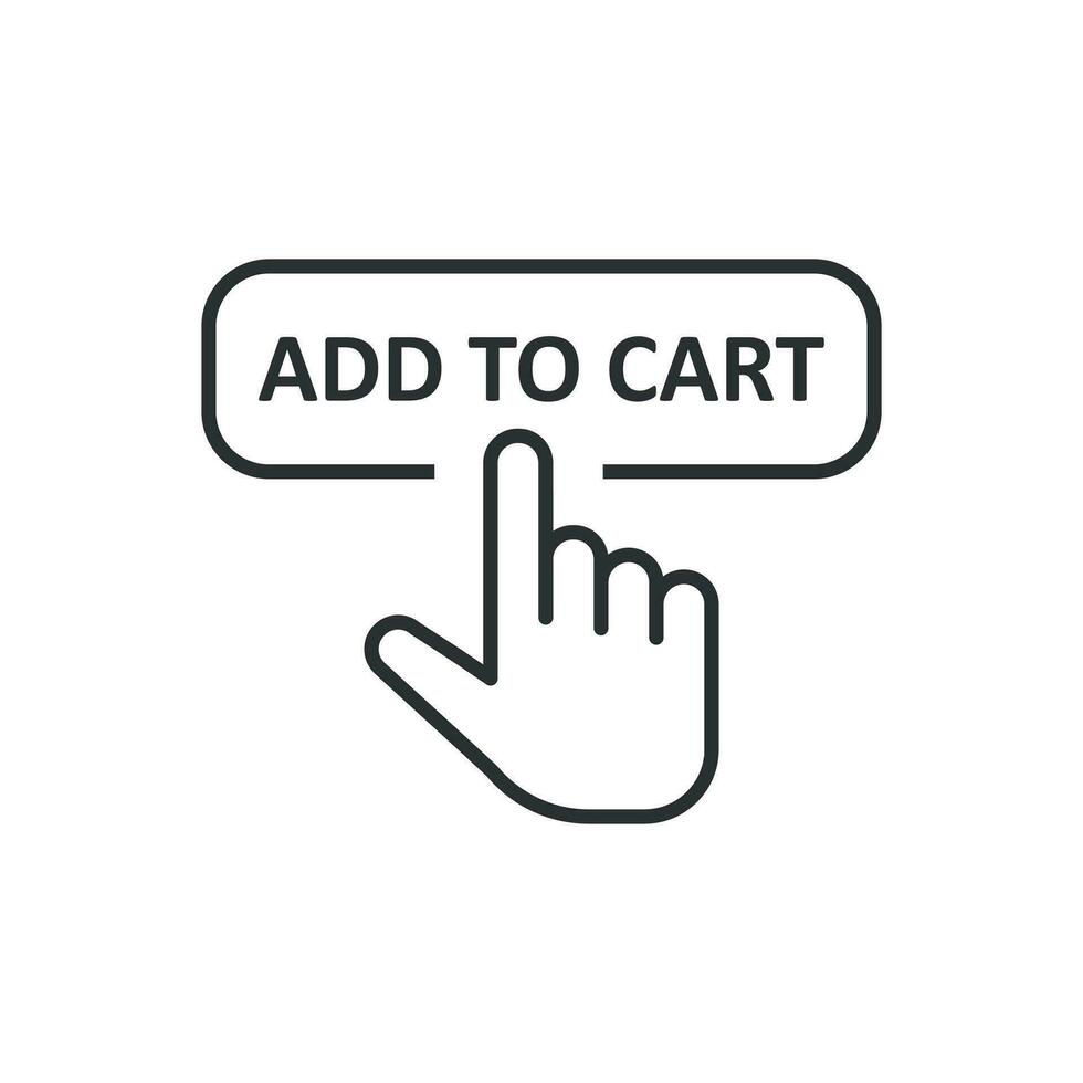 Add to cart shop icon in flat style. Finger cursor vector illustration on white isolated background. Click button business concept.