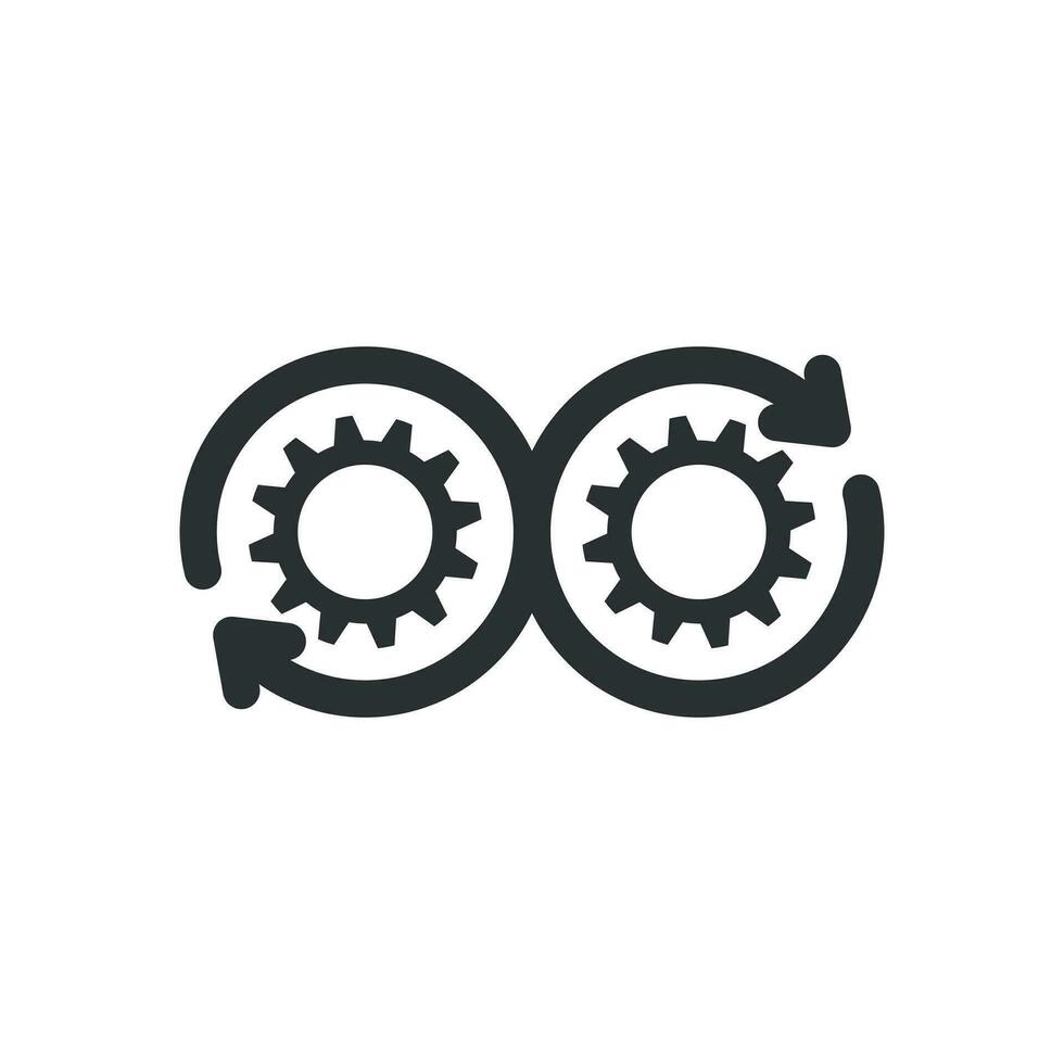 Development icon in flat style. Devops vector illustration on white isolated background. Cog with arrow business concept.