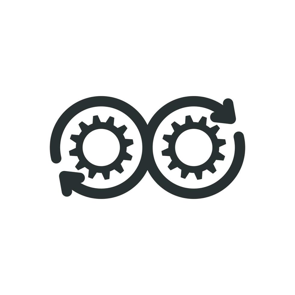 desarrollo icono en plano estilo. devops vector ilustración en blanco aislado antecedentes. diente con flecha negocio concepto.