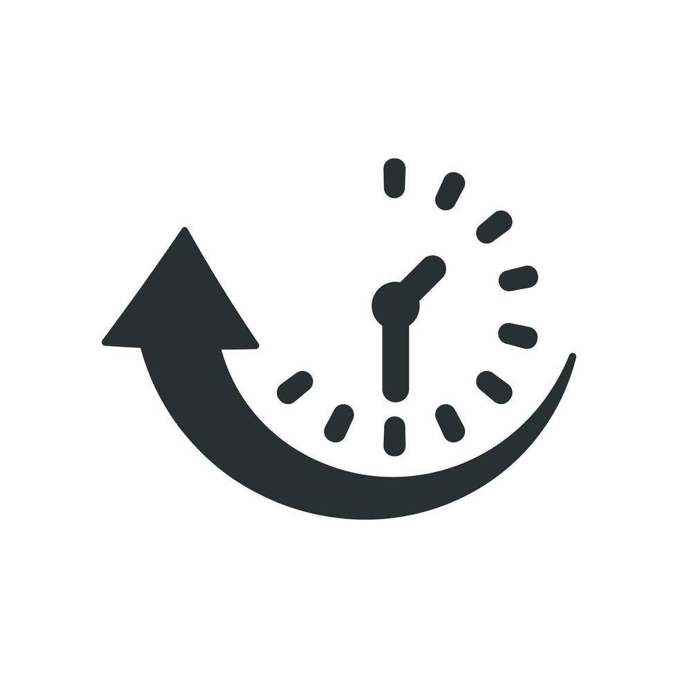 Downtime icon in flat style. Uptime vector illustration on white isolated background. Clock business concept.