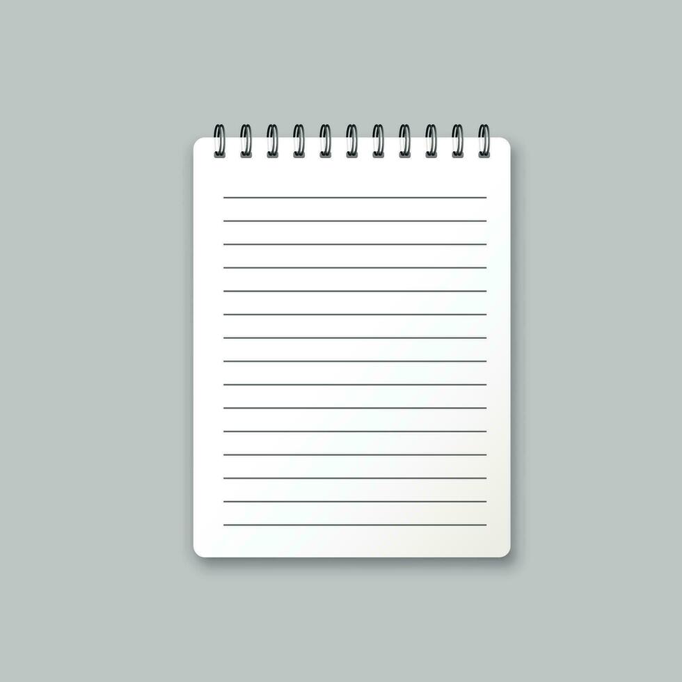 Blank mock up notepad icon in flat style. Notebook with lined vector illustration on white isolated background. Diary paper page template business concept.