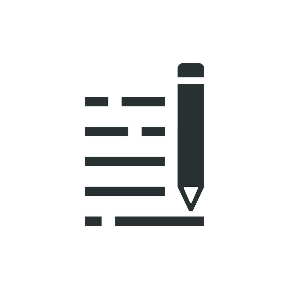 Pencil notepad icon in flat style. Document write vector illustration on white isolated background. Pen drawing business concept.