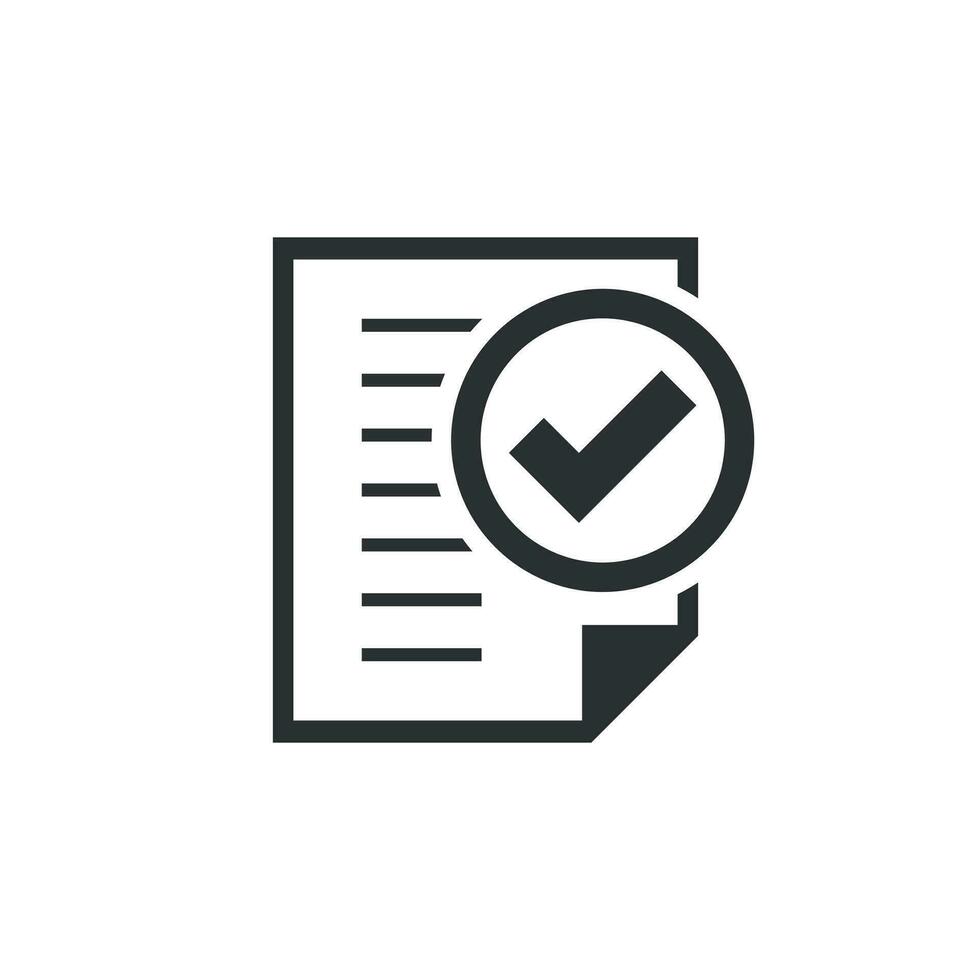 Compliance document icon in flat style. Approved process vector illustration on white isolated background. Checkmark business concept.