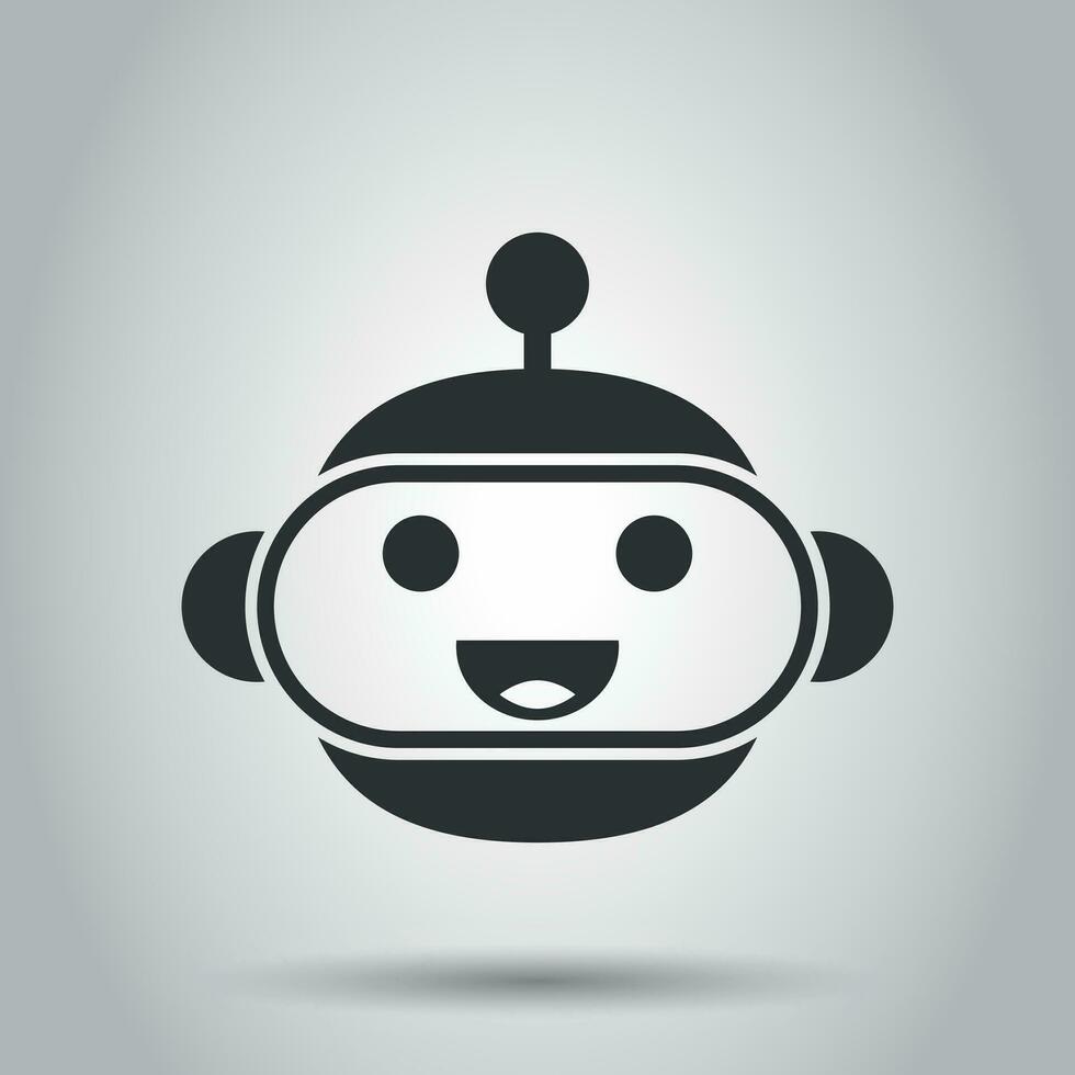 Cute robot chatbot icon in flat style. Bot operator vector illustration on white background. Smart chatbot character business concept.