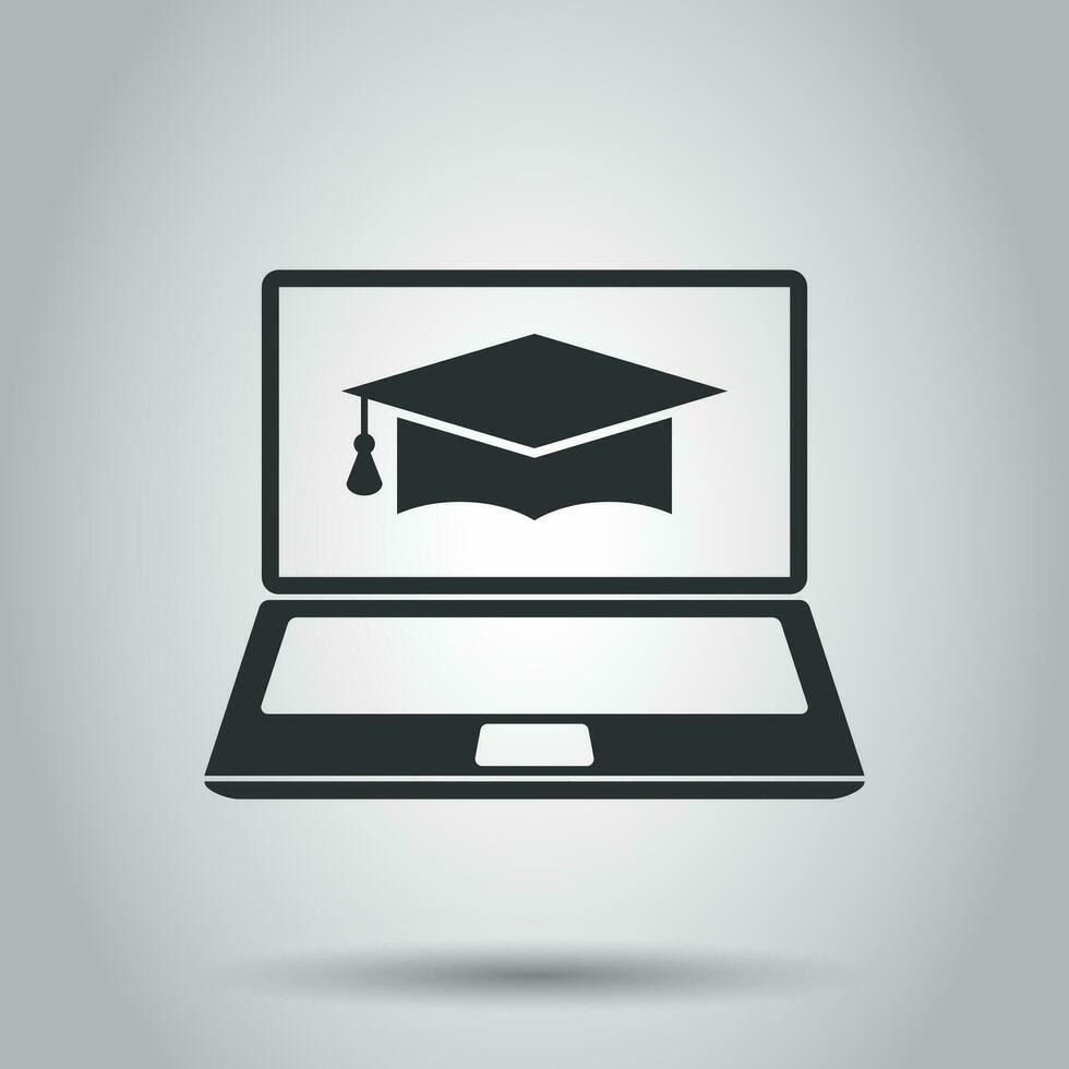 Elearning education icon in flat style. Study vector illustration on white background. Laptop computer online training business concept.