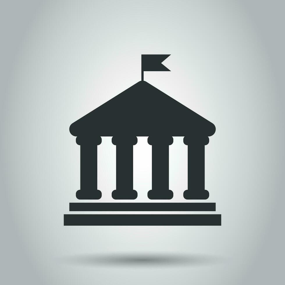 Bank building icon in flat style. Government architecture vector illustration on white background. Museum exterior business concept.