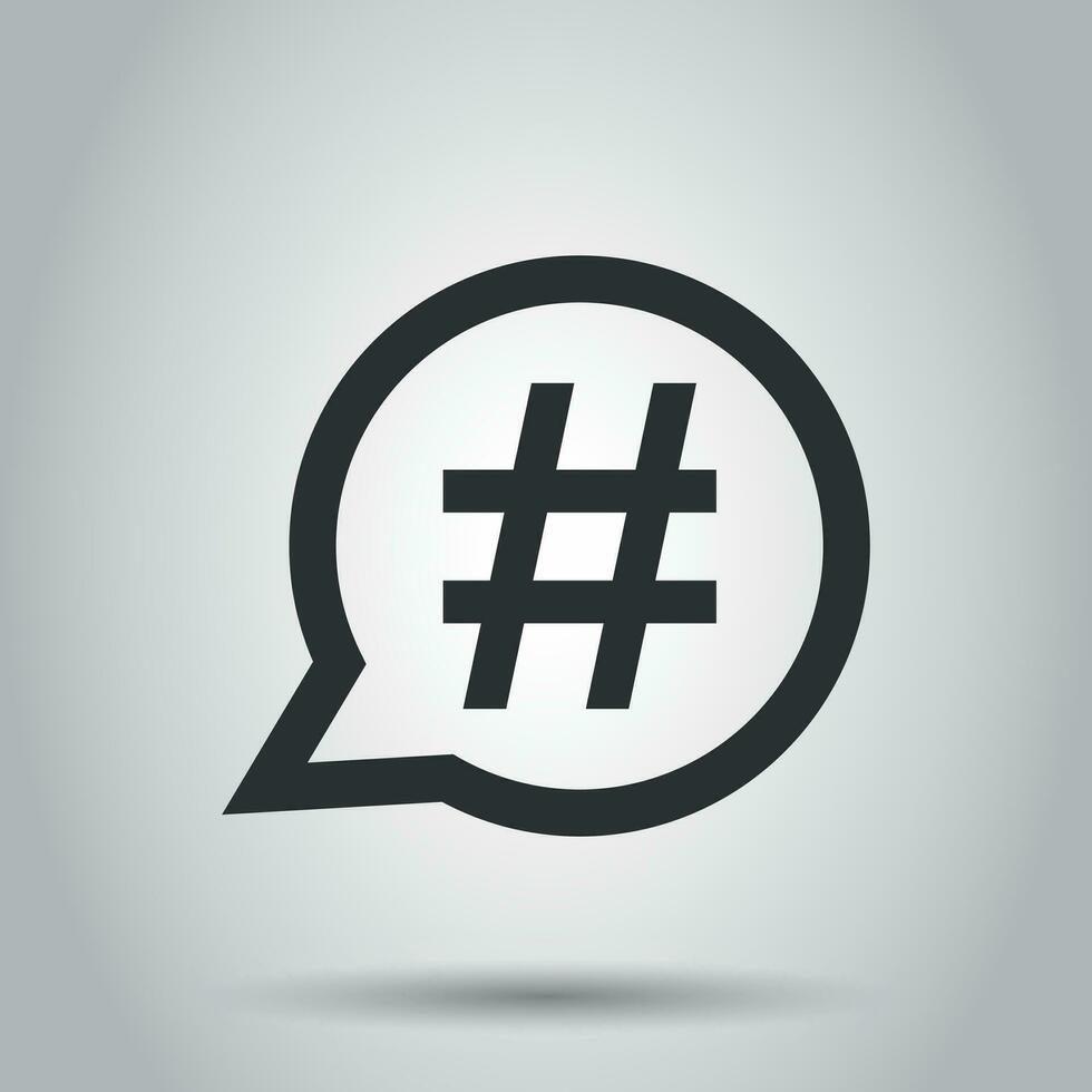 Hashtag vector icon in flat style. Social media marketing illustration on white background. Hashtag network concept.