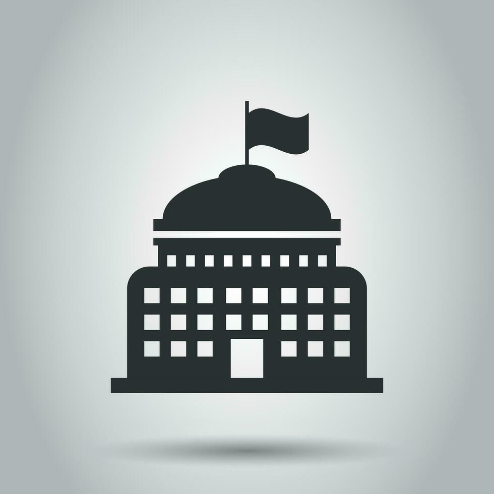 Bank building icon in flat style. Government architecture vector illustration on white background. Museum exterior business concept.