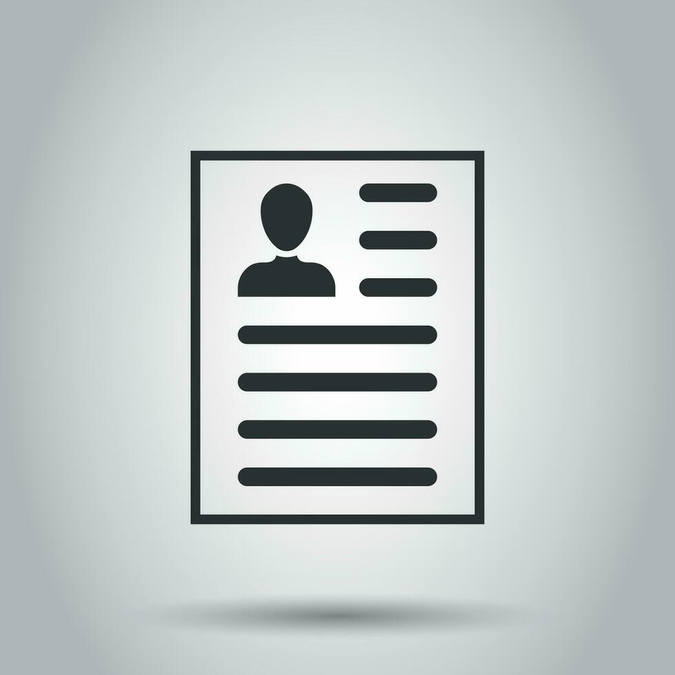 Resume icon in flat style. Contract document vector illustration on white background. Resume business concept.