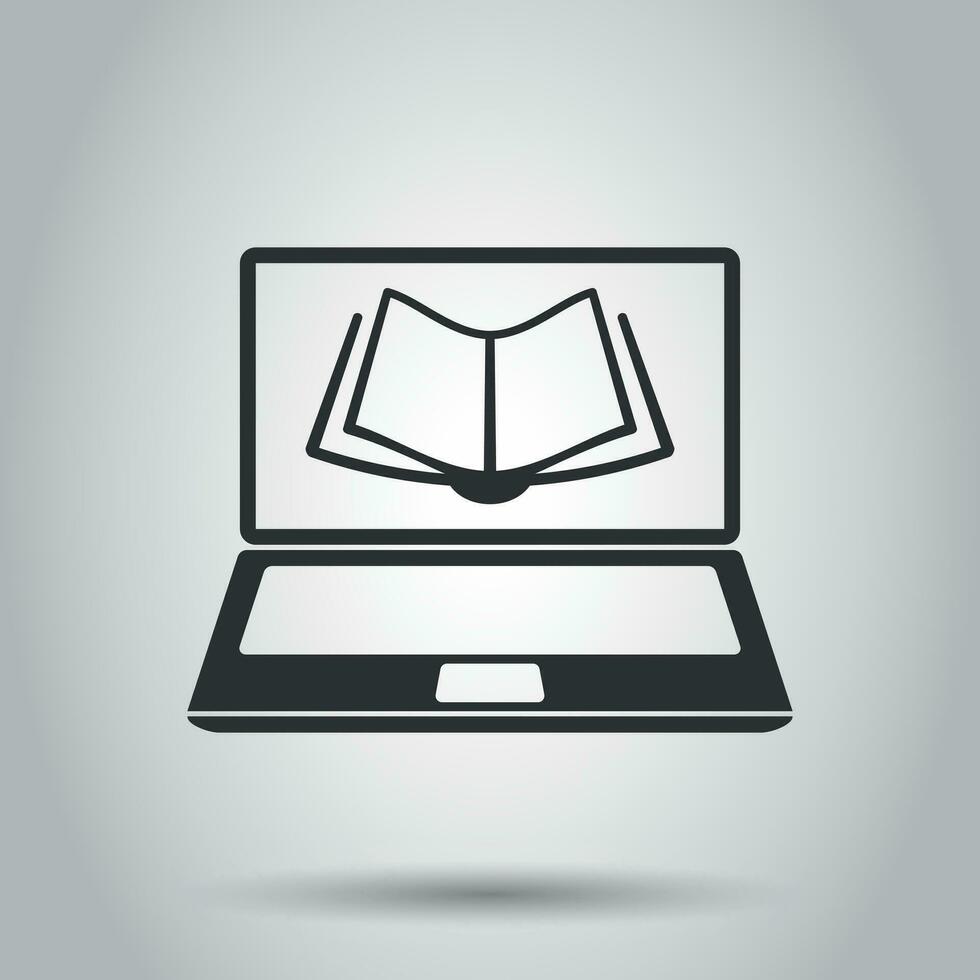 Elearning education icon in flat style. Study vector illustration on white background. Laptop computer online training business concept.