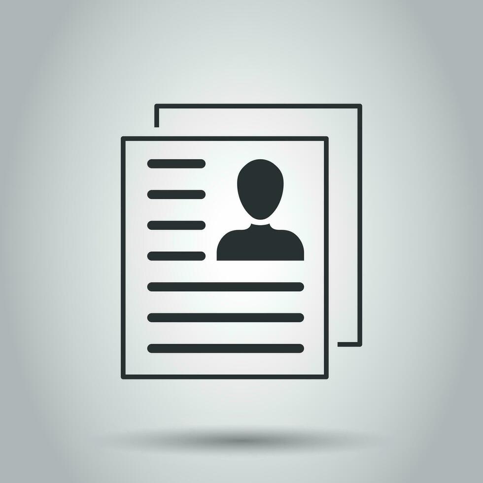 Resume icon in flat style. Contract document vector illustration on white background. Resume business concept.