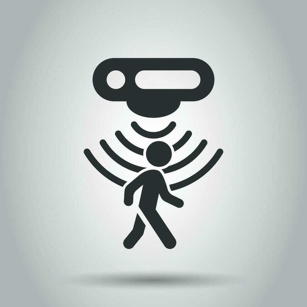 movimiento sensor icono en plano estilo. sensor olas con hombre vector ilustración en blanco antecedentes. personas seguridad conexión negocio concepto.