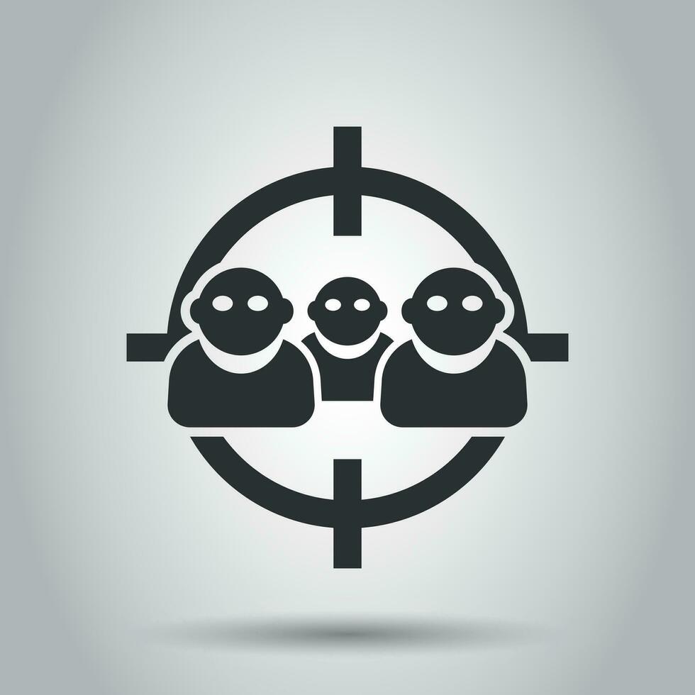 Target audience icon in flat style. Focus on people vector illustration on white background. Human resources business concept.