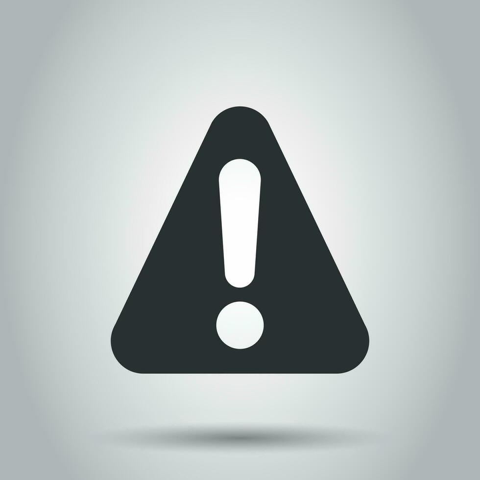 Exclamation mark icon in flat style. Danger alarm vector illustration on white background. Caution risk business concept.