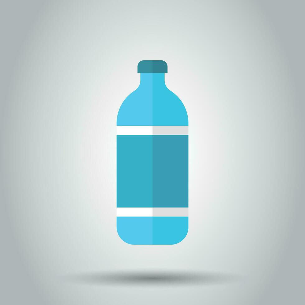 Water bottle icon in flat style. Plastic soda bottle vector illustration on white background. Liquid water business concept.