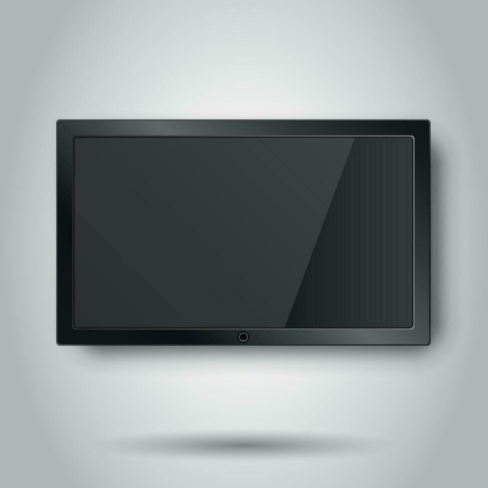 realista televisión pantalla vector icono en plano estilo. monitor plasma ilustración en blanco antecedentes. televisión monitor negocio concepto.