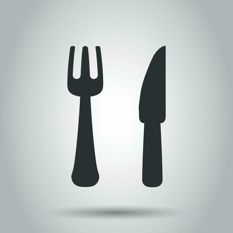 tenedor y cuchillo restaurante icono en plano estilo. cena equipo vector ilustración en blanco antecedentes. restaurante negocio concepto.