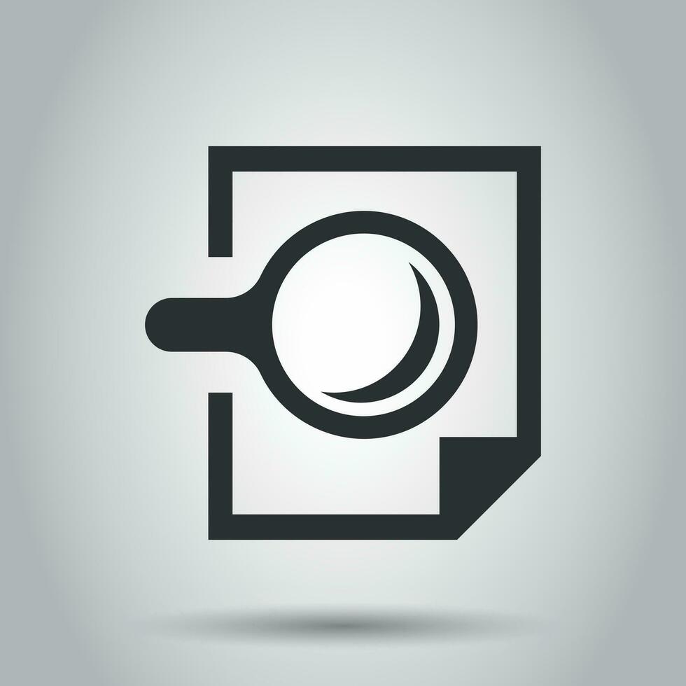 Scrutiny document plan icon in flat style. Review statement vector illustration on white background. Document with magnifier loupe business concept.