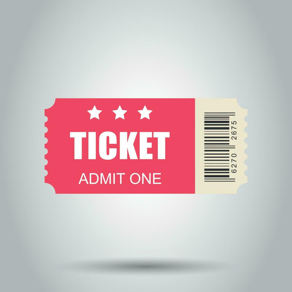 Cinema ticket icon in flat style. Admit one coupon entrance vector illustration on white background. Ticket business concept.