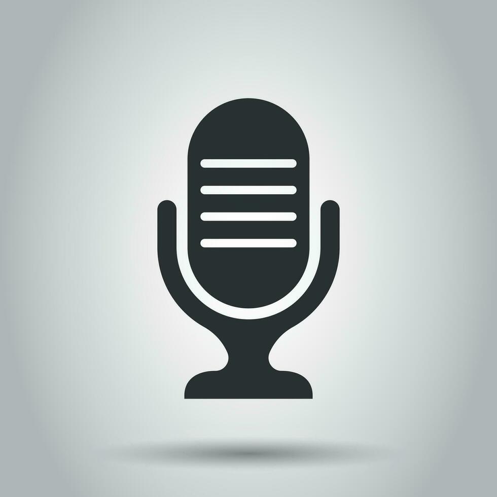 Microphone icon in flat style. Mic broadcast vector illustration on white background. Mike speech business concept.