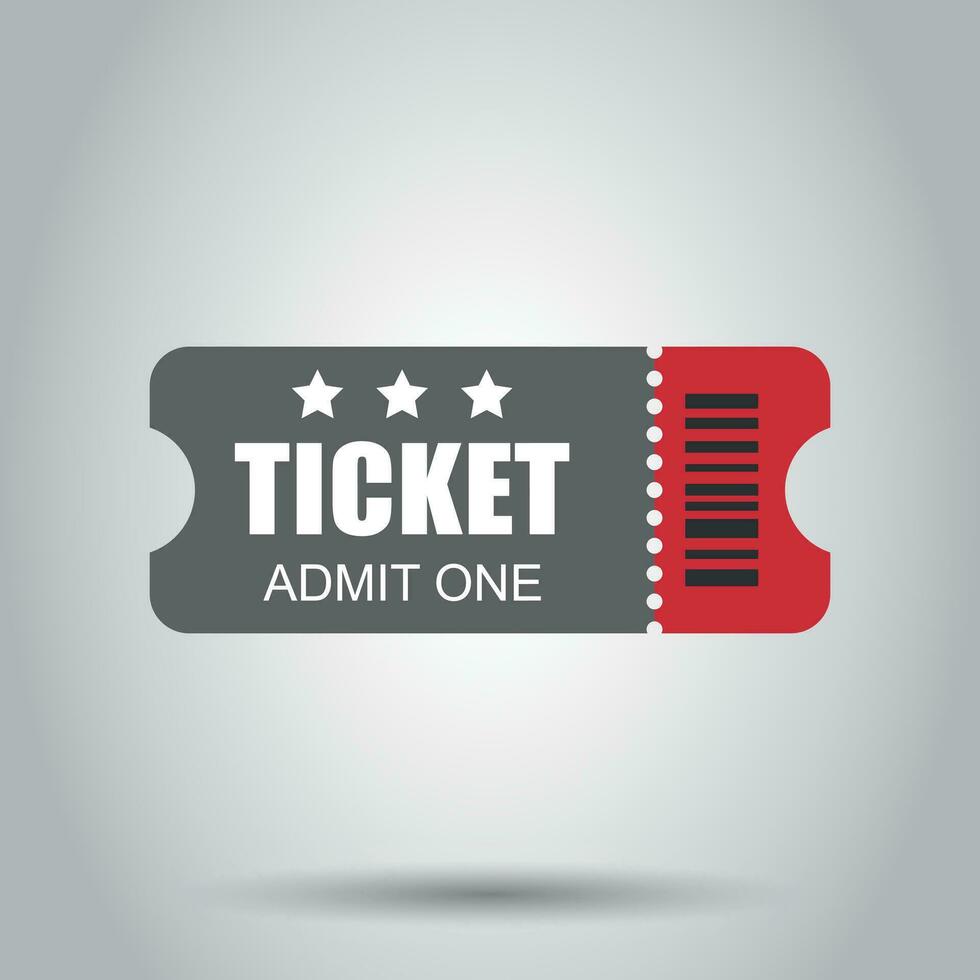 Cinema ticket icon in flat style. Admit one coupon entrance vector illustration on white background. Ticket business concept.