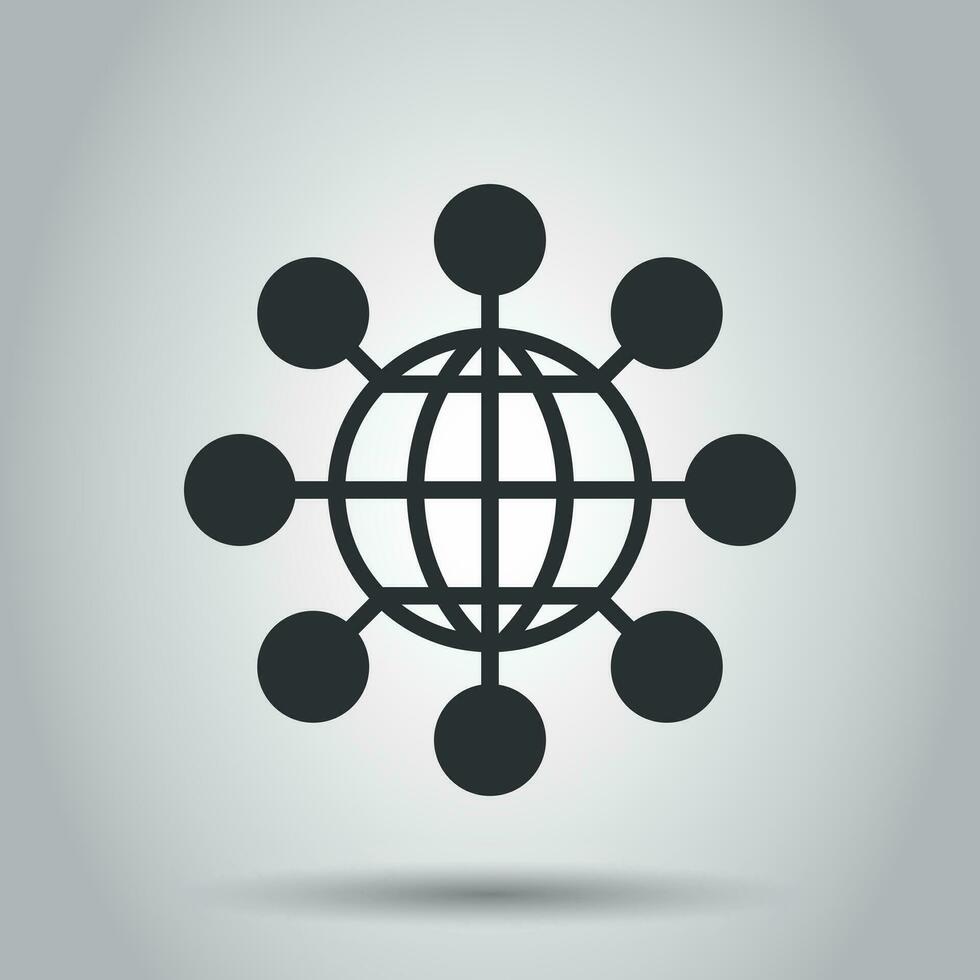 Sharing globe icon in flat style. Digital connect illustration on white background. Teamwork communication business concept. vector