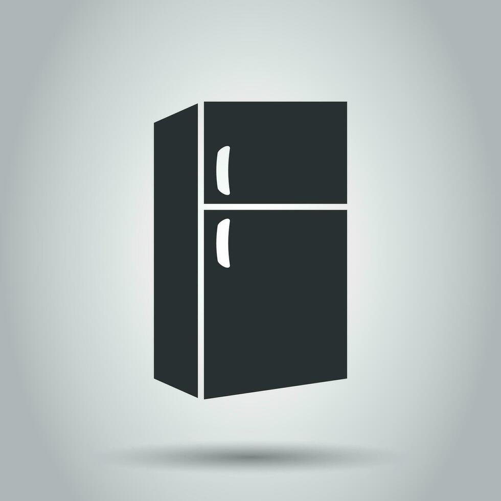 Fridge refrigerator vector icon in flat style. Frig freezer illustration on white background. Refrigerator business concept.