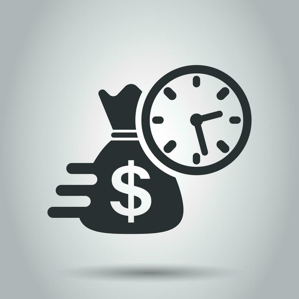 Business and finance management icon in flat style. Time is money illustration on white background. Financial strategy business concept. vector