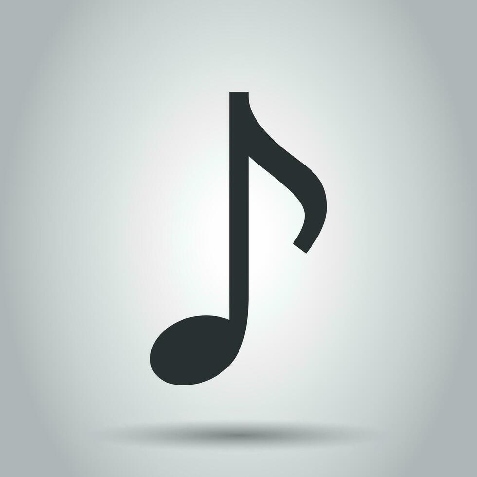 Music note icon in flat style. Sound media illustration on white background. Audio note business concept. vector