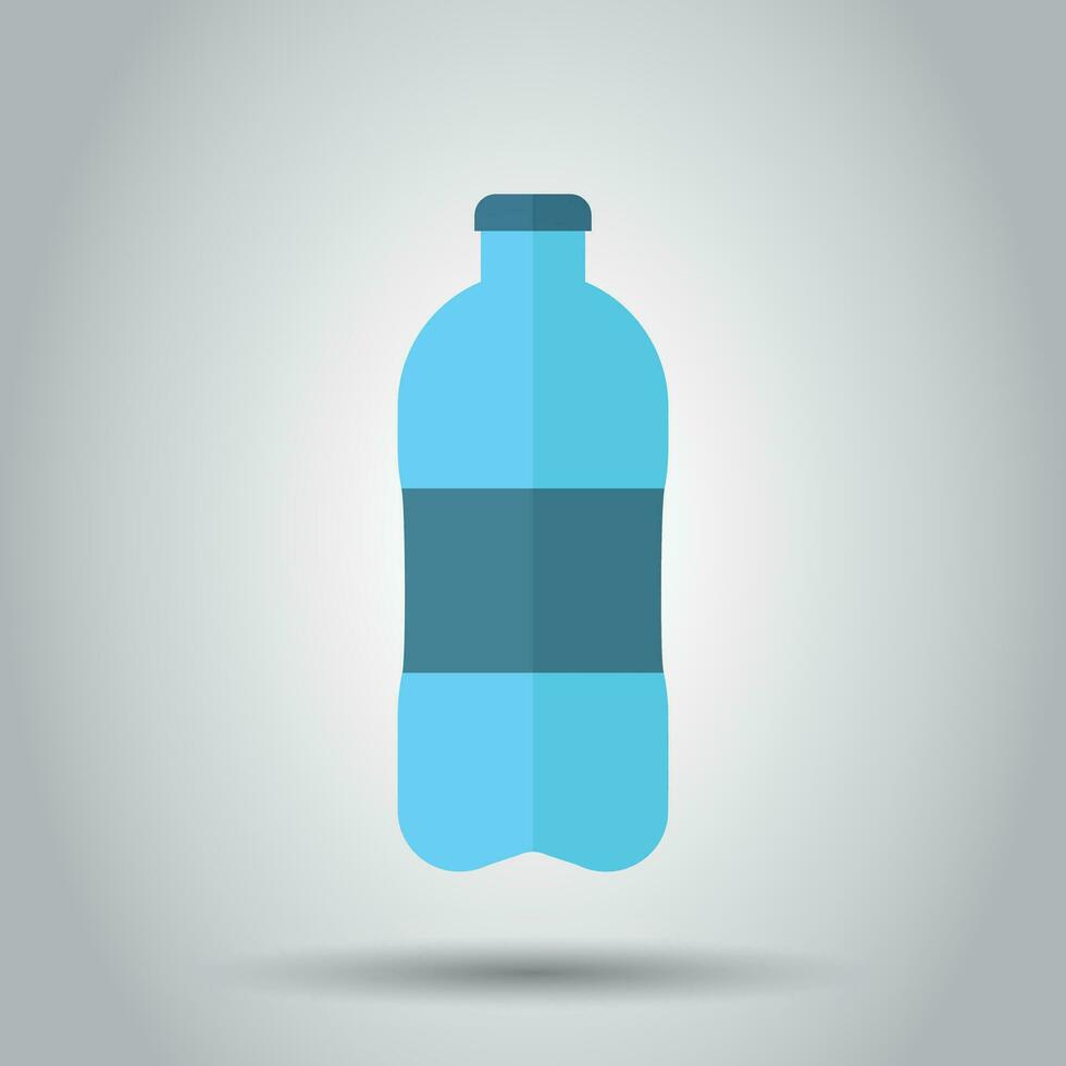 Water bottle icon in flat style. Plastic soda bottle vector illustration on white background. Liquid water business concept.